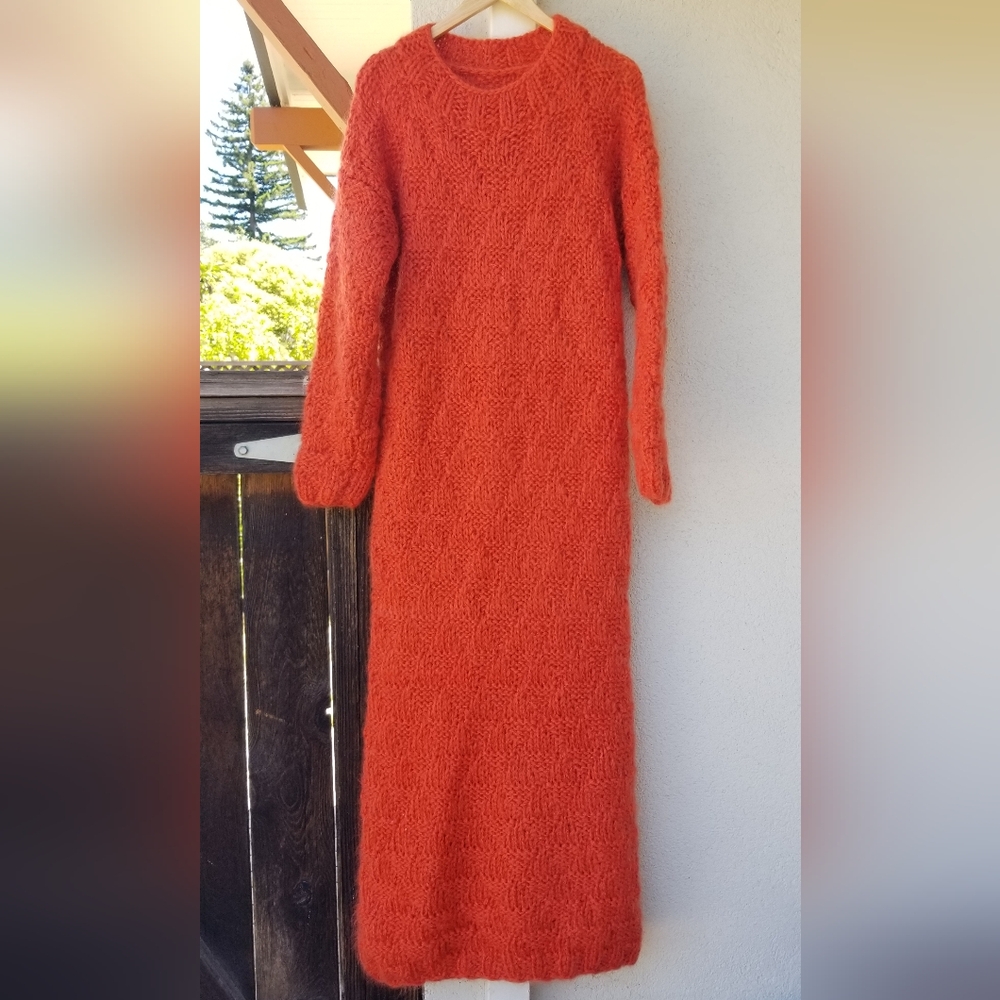 Hand Knit Orange Sweater Dress